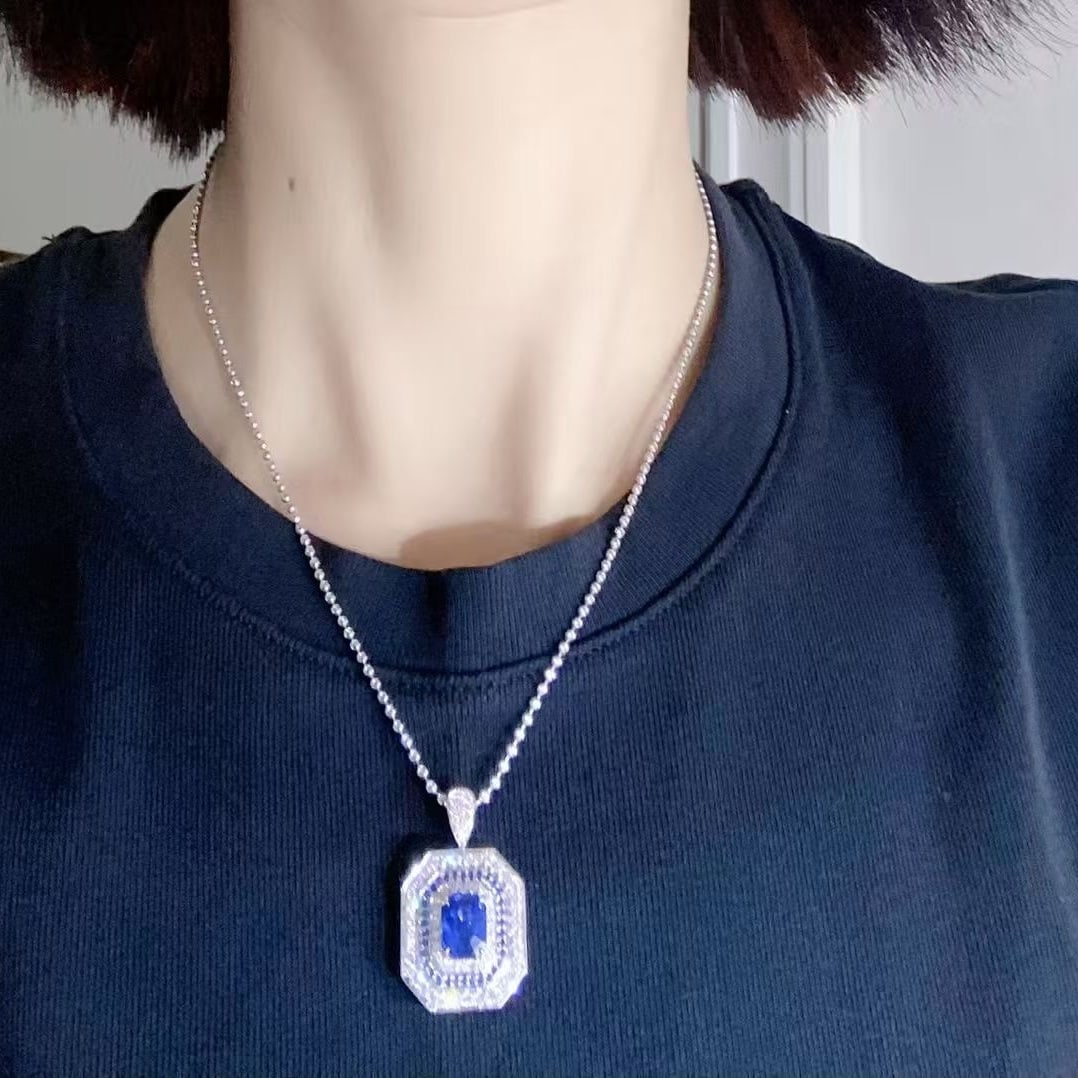 14k Gold 2.62 Ctw Natural Sapphire & Diamond Brooch/pendant( Without Chain ) - 2