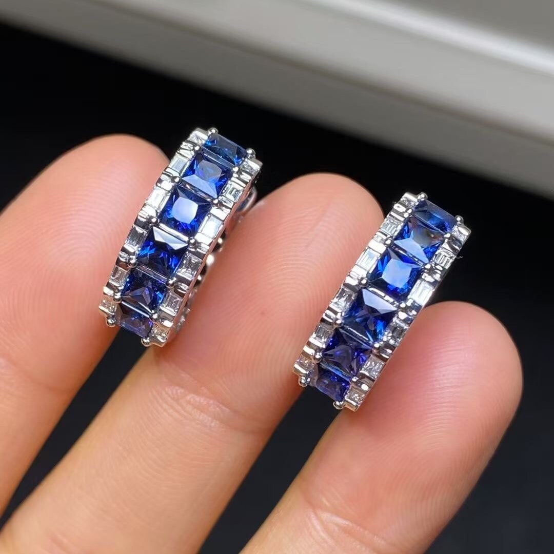 14k Gold 3.62 Ctw Natural Sapphire & Diamond Earrings - 6