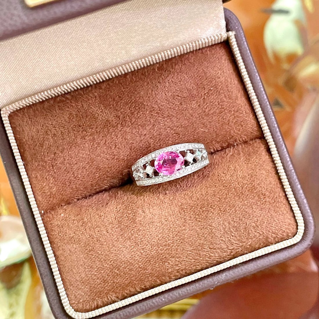 14k Gold 1.22 Ctw Natural Padparadscha Sapphire & Diamond Ring - 5