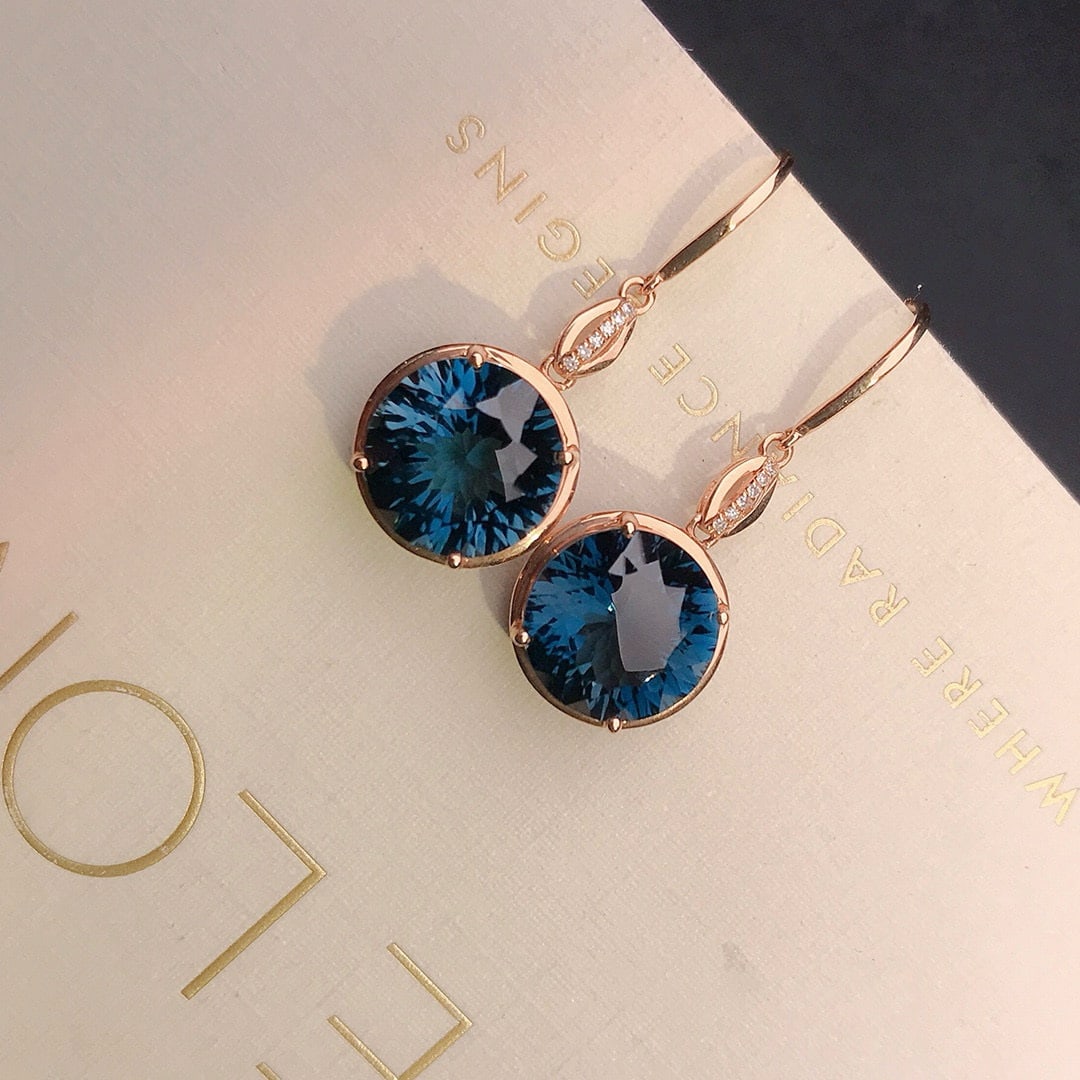 14k Gold 11.23 Ctw Natural Topaz & Diamond Earrings - 2