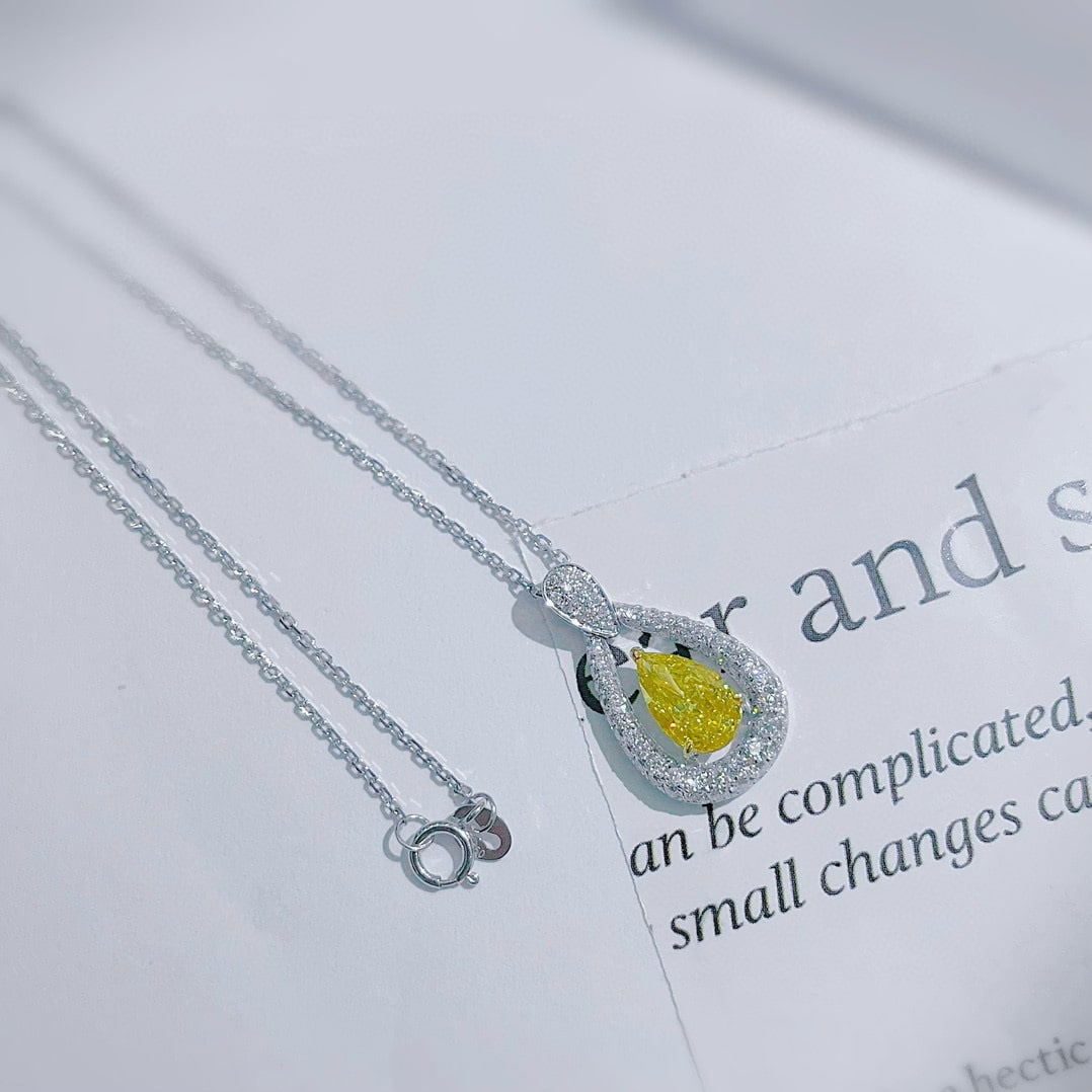 14k Gold 1.52 Ctw Natural Yellow Diamond & Diamond Necklace: Ref:230936250 // gold content:14k gold // main gemstone:yellow diamond // shape:pear // carat weight:1. 02ct // color:yellow // treatment:natural // // adjacent gemstone 2 : diamond // shape:round