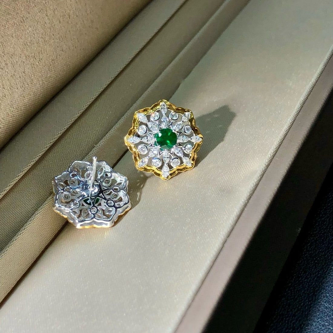 14k Gold 2.71 Ctw Vivid Green Natural Emerald & Lab Grown Diamond Earrings - 2