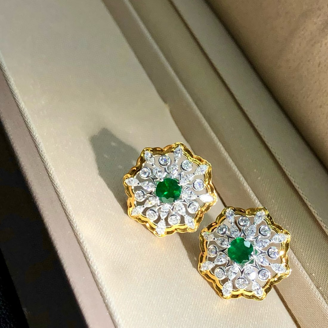 14k Gold 2.71 Ctw Vivid Green Natural Emerald & Lab Grown Diamond Earrings - 3