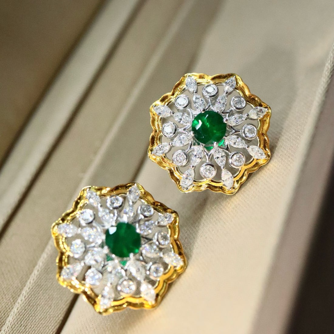 14k Gold 2.71 Ctw Vivid Green Natural Emerald & Lab Grown Diamond Earrings - 4