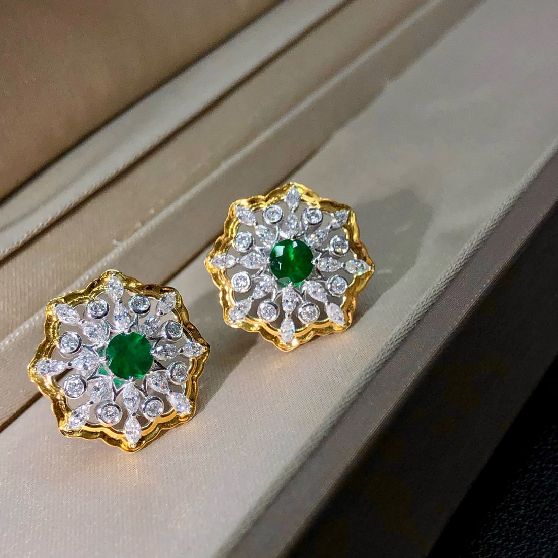 14k Gold 2.71 Ctw Vivid Green Natural Emerald & Lab Grown Diamond Earrings - 6
