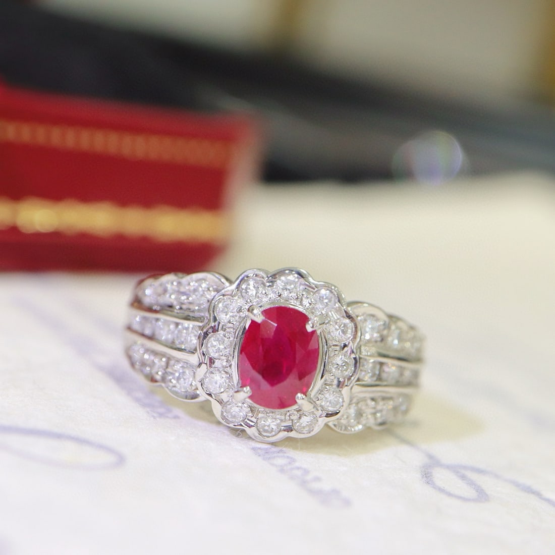 14k Gold 1.36 Ctw Natural Ruby & Diamond Ring: Ref:230936254 // gold content:14k gold // ring size:7. 25us // // main gemstone:ruby // shape:oval // carat weight:0. 86ct // color:red // treatment:natural // // adjacent gemstone 2 : diamond //