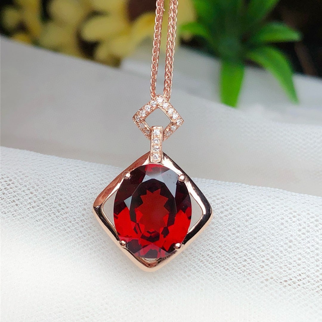 14k Gold 5.20 Ct Natural Garnet & Diamond Pendant( Without Chain ) - 6