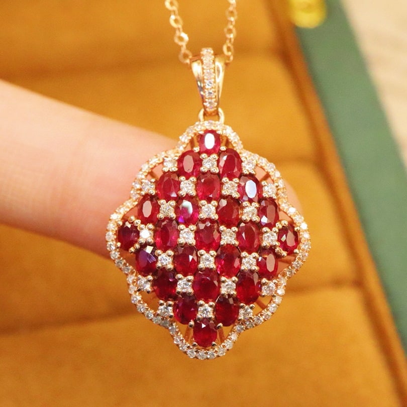 14k Gold 3.10 Ctw Natural Ruby & Diamond Pendant( Without Chain ) (1 of 6)