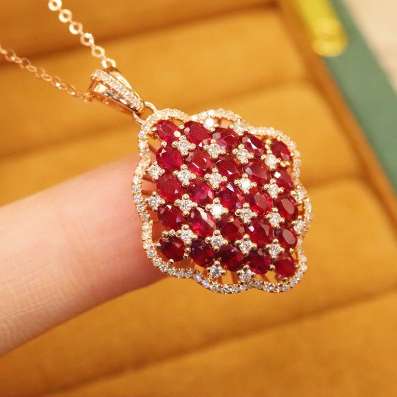 14k Gold 3.10 Ctw Natural Ruby & Diamond Pendant( Without Chain ) - 2