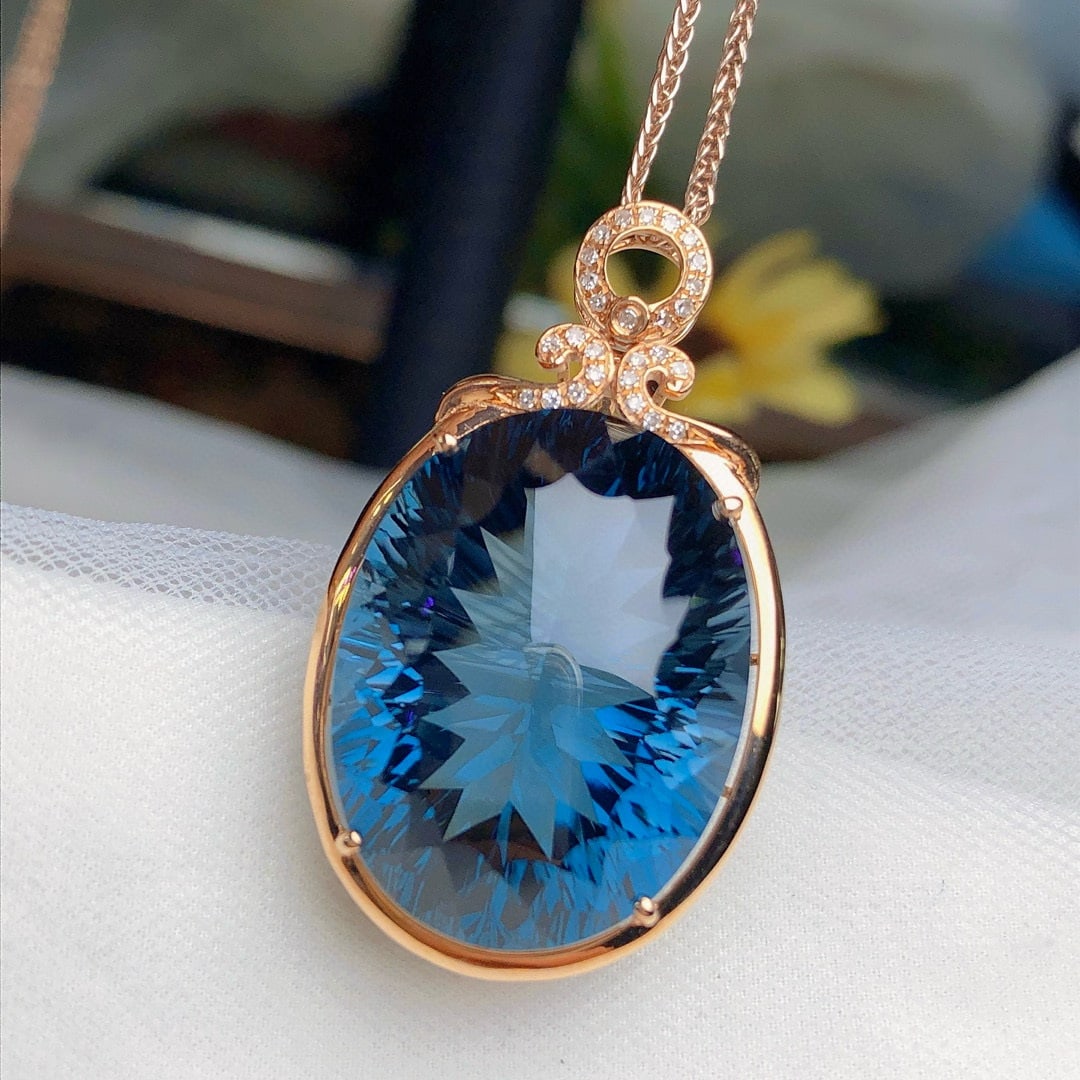 14k Gold 34.05 Ct Natural Topaz & Diamond Pendant( Without Chain ) - 3