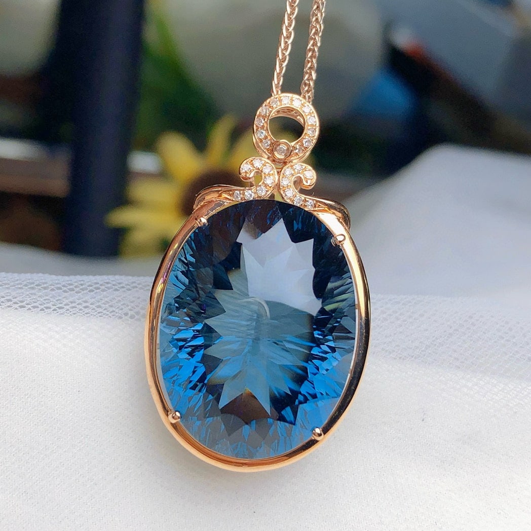 14k Gold 34.05 Ct Natural Topaz & Diamond Pendant( Without Chain ) - 5