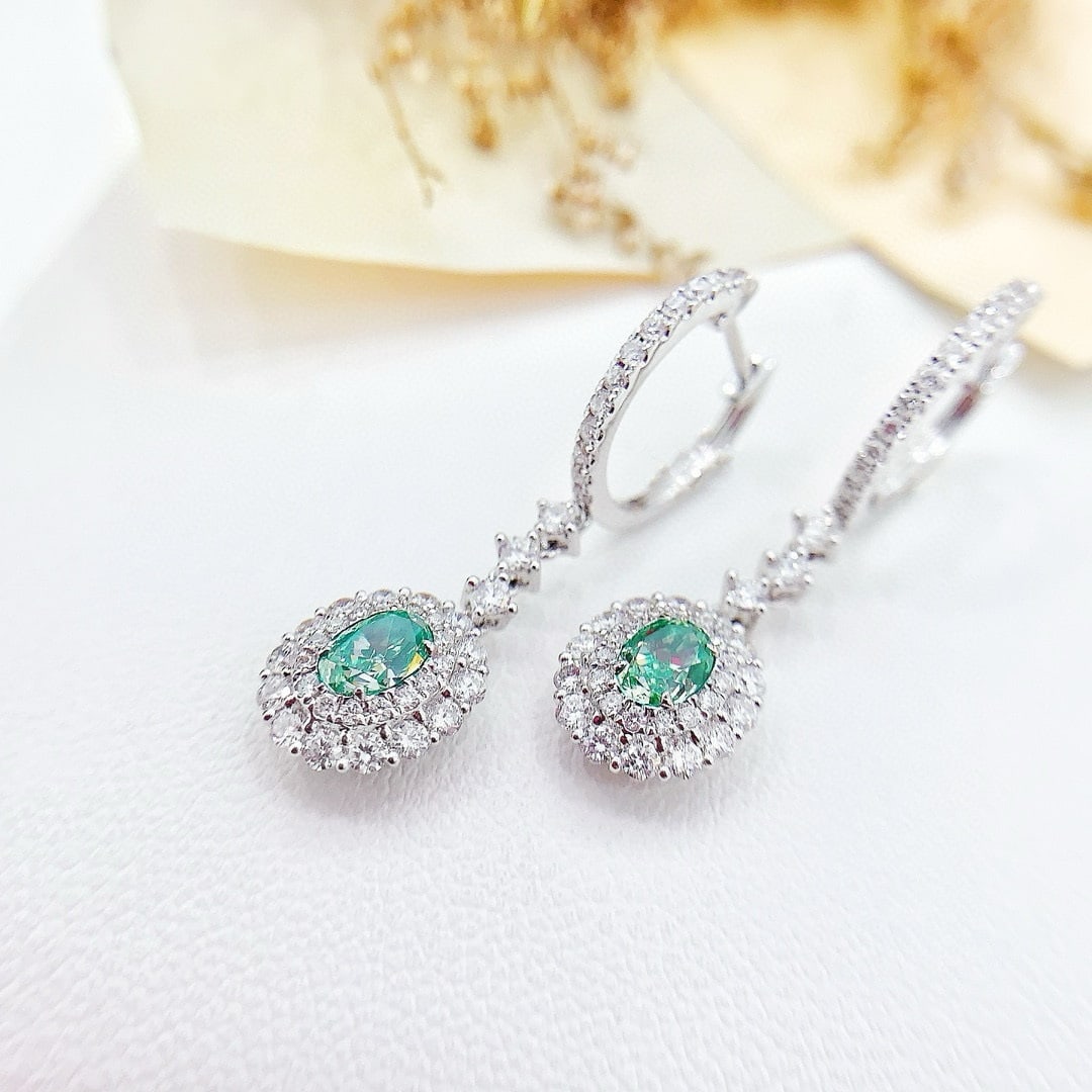 14k Gold 1.92 Ctw Natural Green Diamond & Diamond Earrings - 2