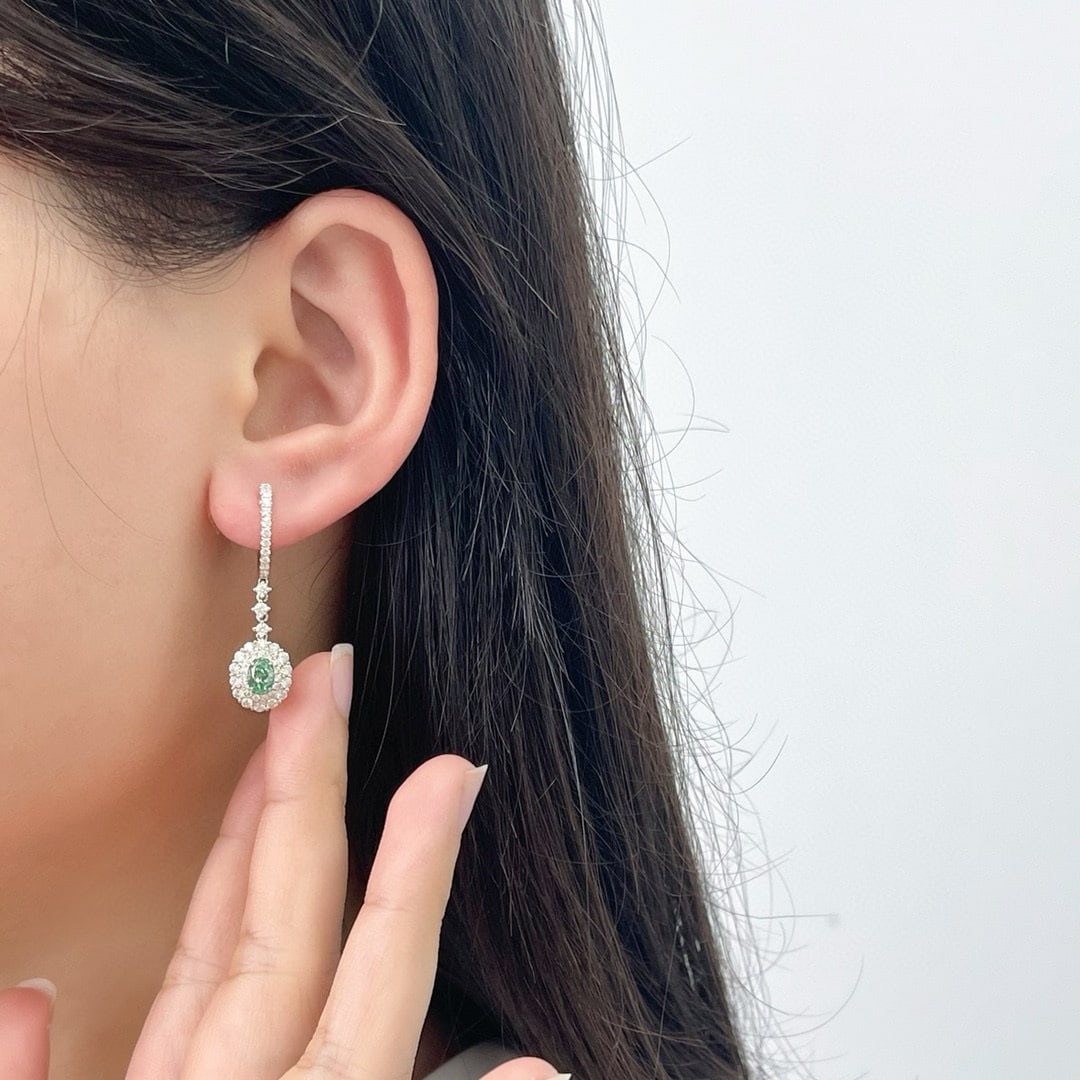 14k Gold 1.92 Ctw Natural Green Diamond & Diamond Earrings - 5