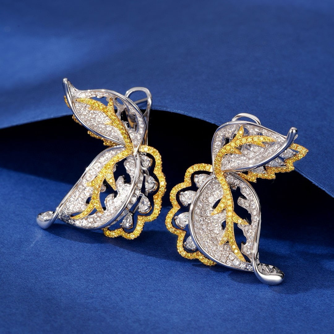 14k Gold 8.51 Ct Natural Color Diamond Earrings - 2