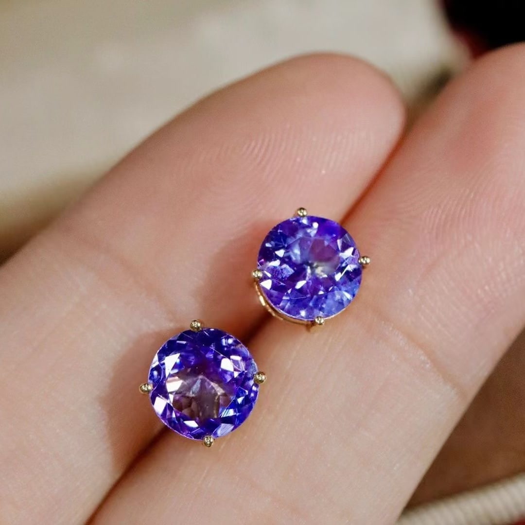 14k Gold 2.36 Ct Natural Tanzanite Earrings - 4