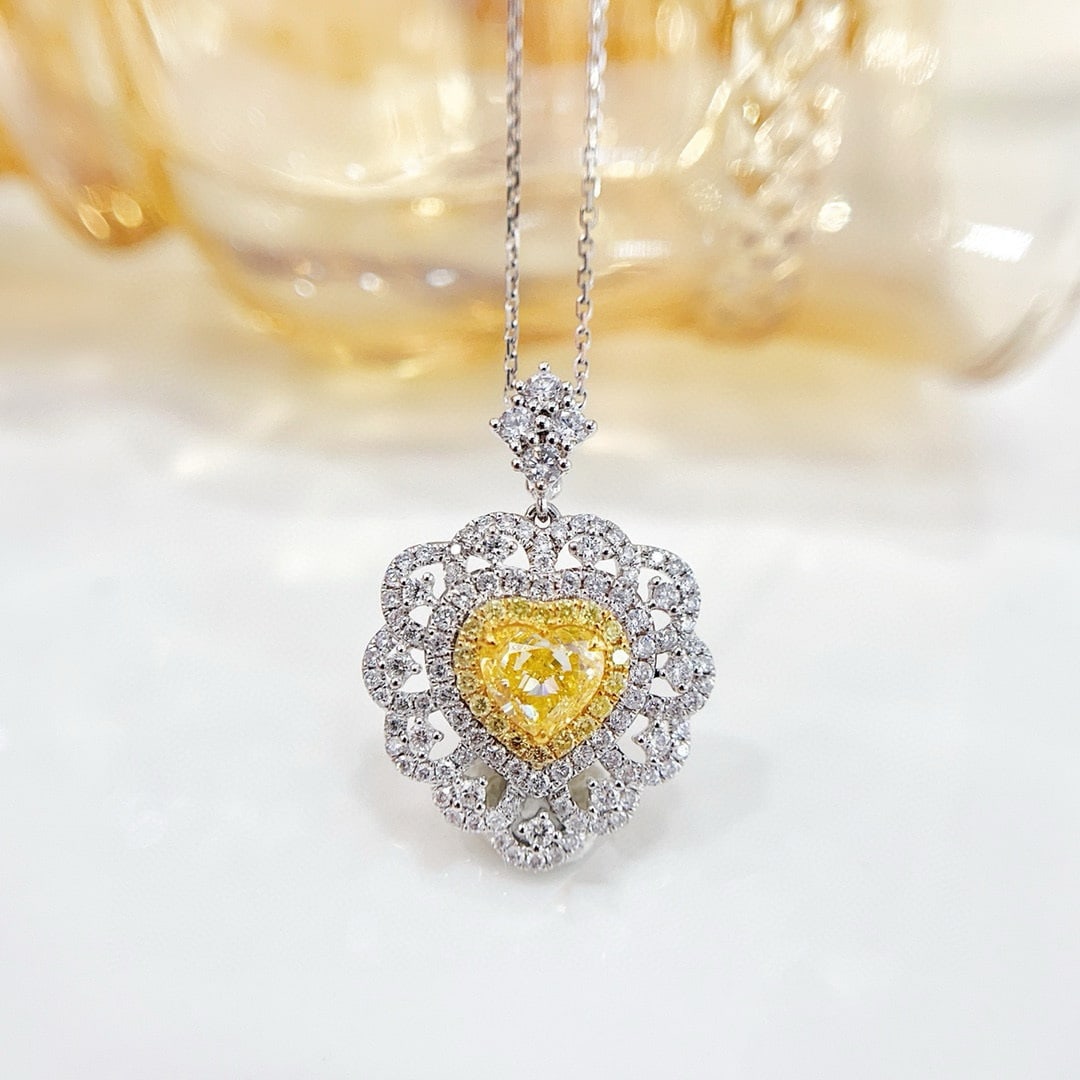 14k Gold 2.01 Ctw Natural Yellow Diamond & Diamond Necklace: Ref:230936293 // gold content:14k gold // main gemstone:yellow diamond // shape:heart // carat weight:1. 00ct // color:yellow // treatment:natural // // adjacent gemstone 2 : diamond // shape:round