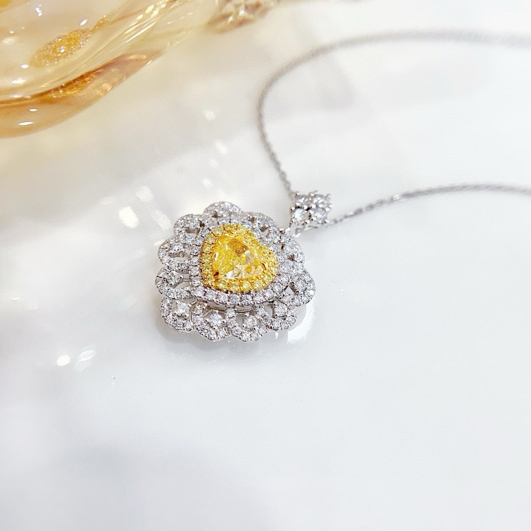 14k Gold 2.01 Ctw Natural Yellow Diamond & Diamond Necklace - 2