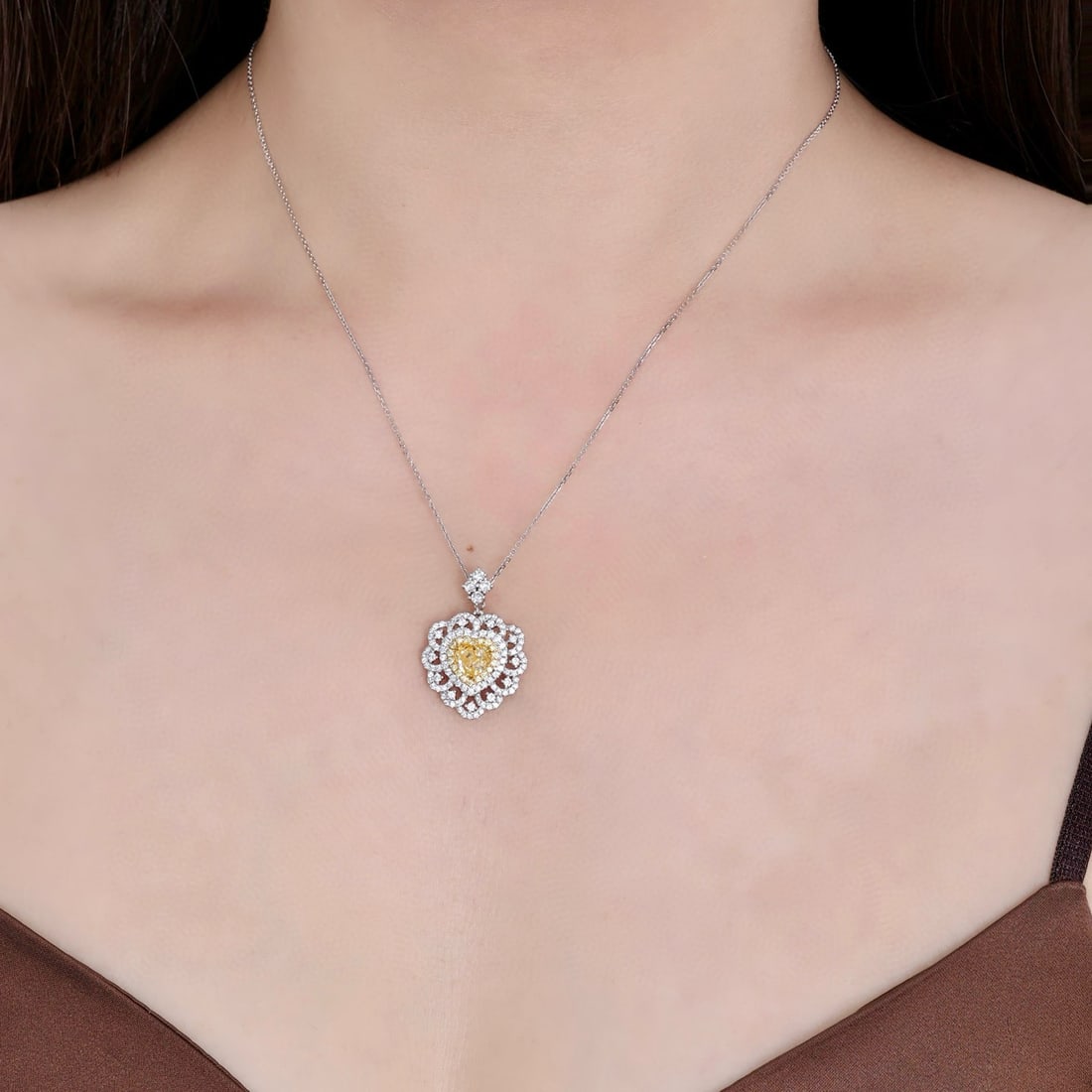 14k Gold 2.01 Ctw Natural Yellow Diamond & Diamond Necklace - 4