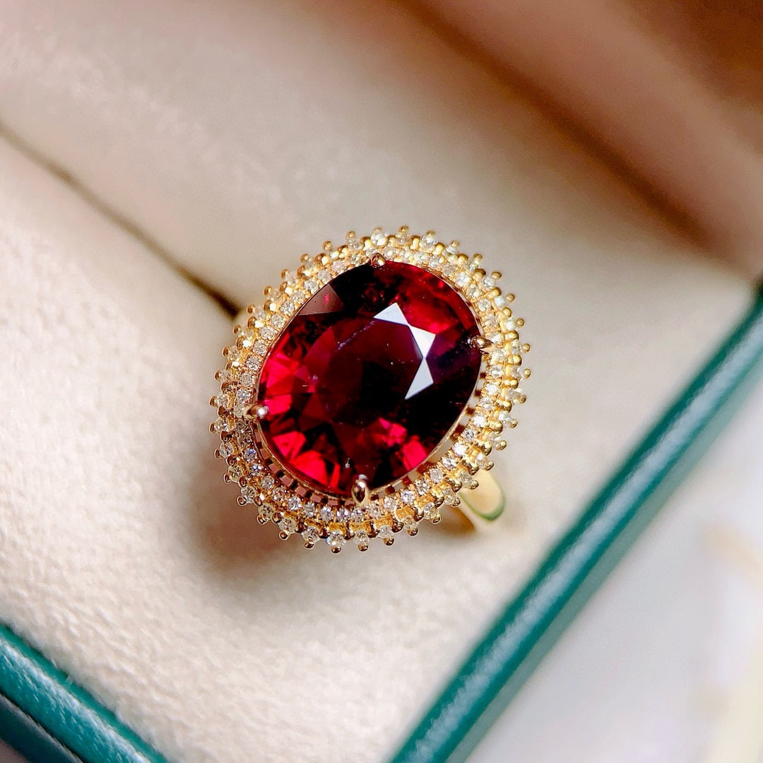 14k Gold 5.85 Ct Natural Tourmaline & Diamond Ring - 2