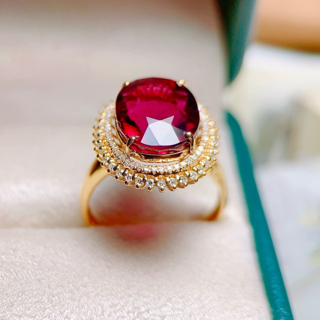 14k Gold 5.85 Ct Natural Tourmaline & Diamond Ring - 3