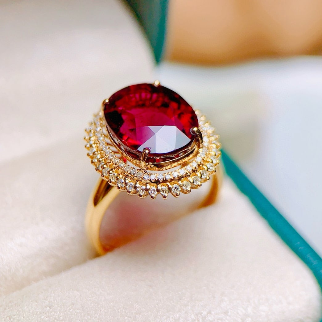 14k Gold 5.85 Ct Natural Tourmaline & Diamond Ring - 4