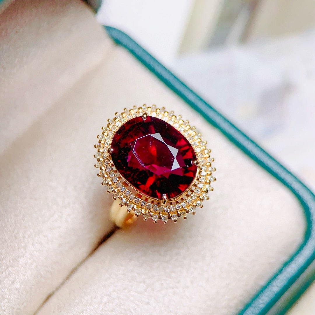 14k Gold 5.85 Ct Natural Tourmaline & Diamond Ring - 6