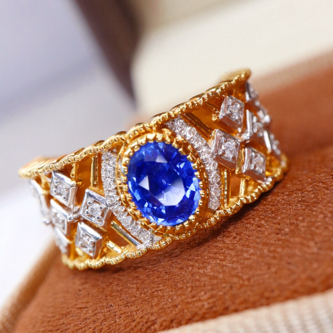 14k Gold 1.07 Ctw Natural Sapphire & Diamond Ring - 2