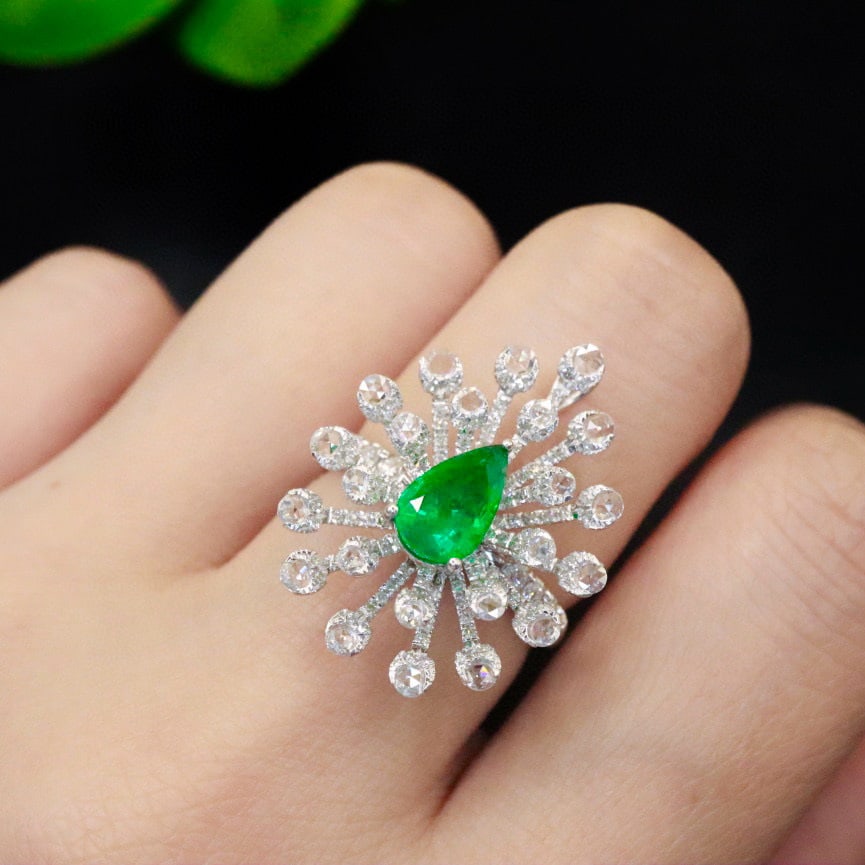 14k Gold 2.02 Ctw Vivid Green Natural Emerald & Diamond Ring/brooch/pendant( Without Chain ) - 7