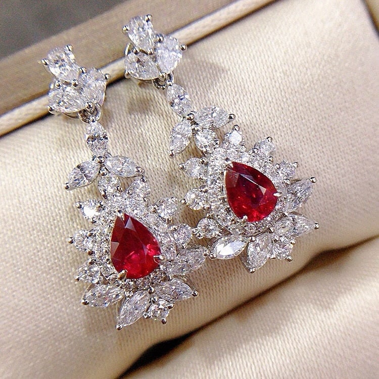 14k Gold 2.53 Ctw Natural Ruby & Diamond Earrings - 2