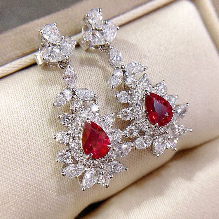 14k Gold 2.53 Ctw Natural Ruby & Diamond Earrings - 4