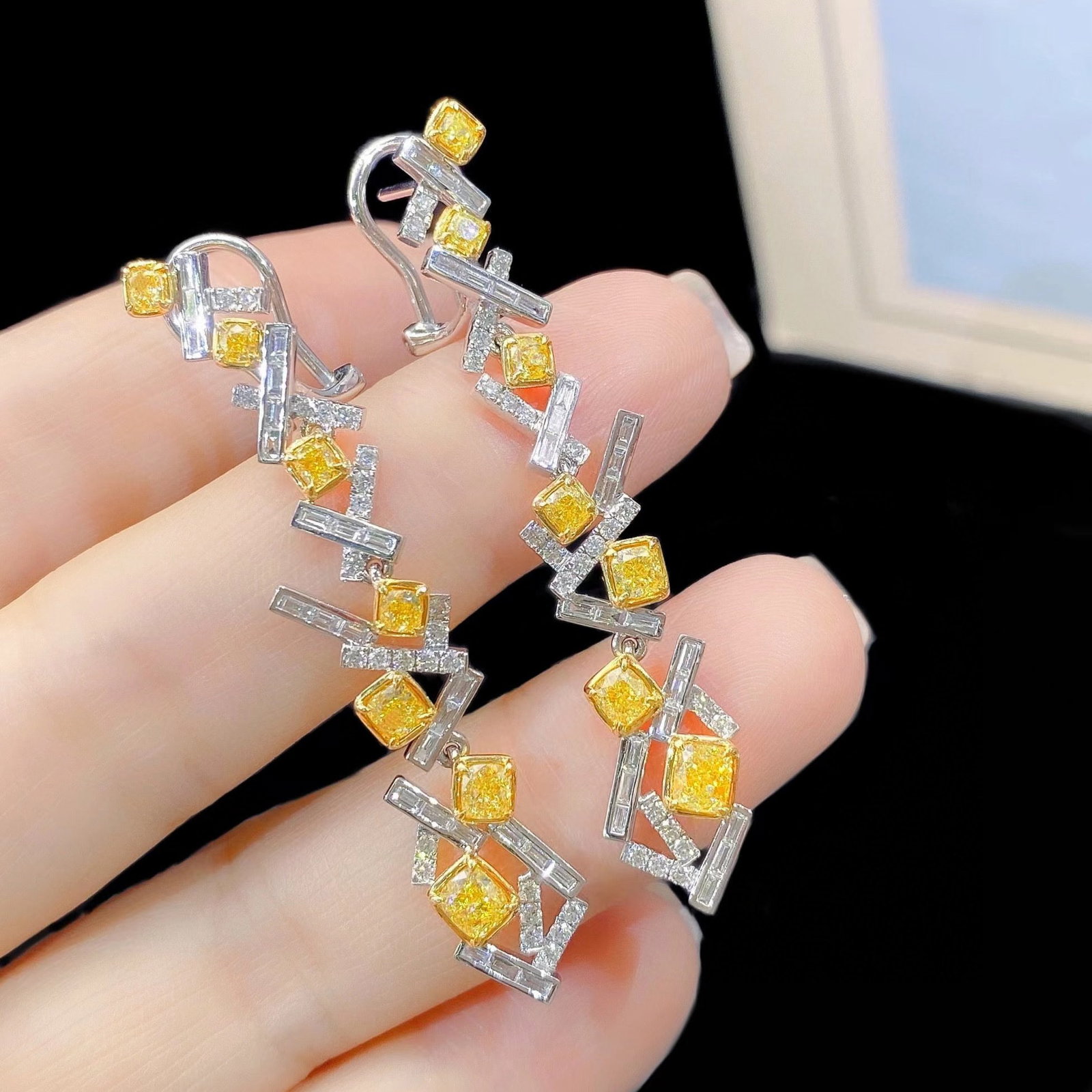 14k Gold 3.58 Ctw Natural Yellow Diamond & Diamond Earrings - 2