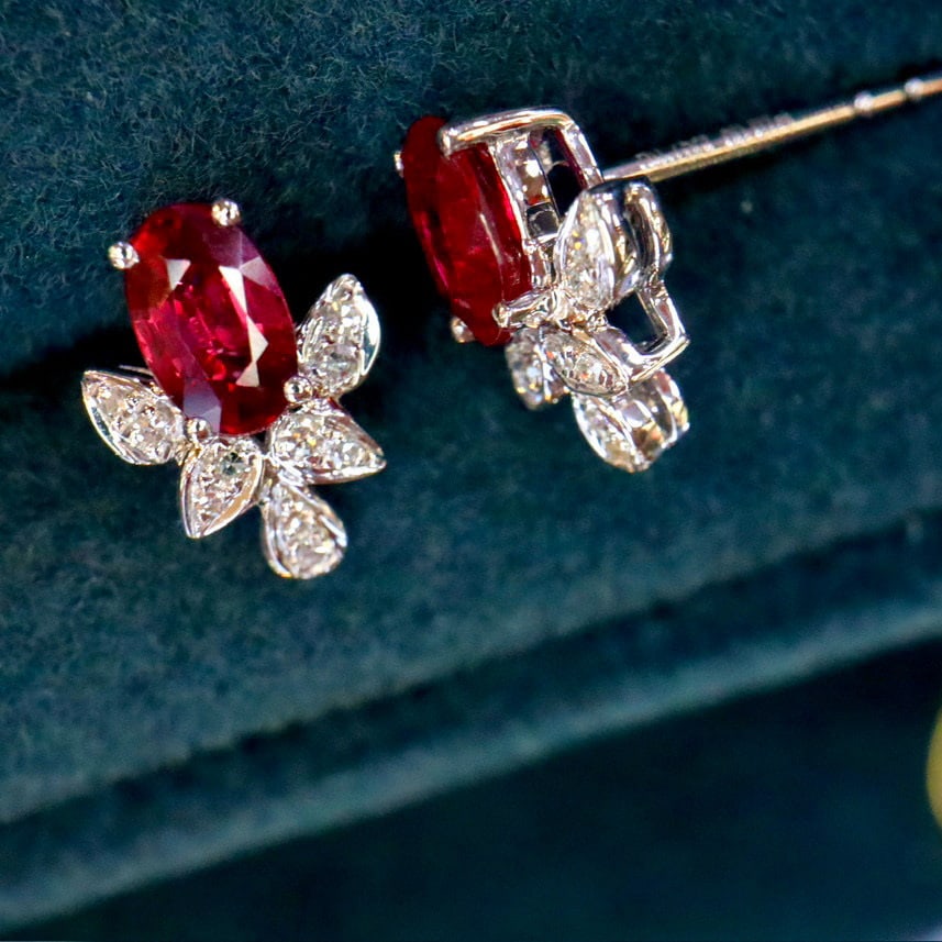14k Gold 0.57 Ctw Natural Ruby & Diamond Earrings - 2