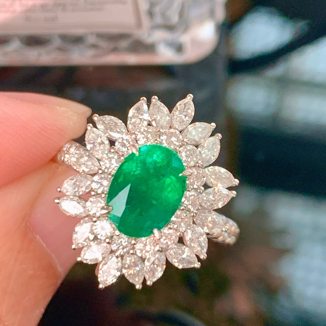 14k Gold 3.08 Ctw Vivid Green Natural Emerald & Diamond Ring/pendant( Without Chain ) - 2