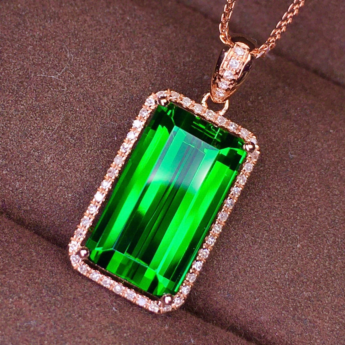 14k Gold 5.3 Ct Natural Tourmaline & Diamond Pendant( Without Chain ) - 2