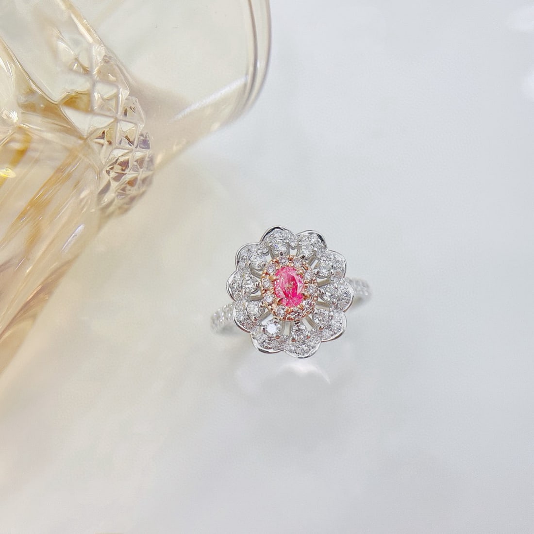 14k Gold 0.72 Ctw Natural Pink Diamond & Diamond Ring: Ref:230936314 // gold content:14k gold // ring size:7. 25us // // main gemstone:pink diamond // shape:oval // carat weight:0. 15ct // color:pink // treatment:natural // // adjacent gemstone 2 :