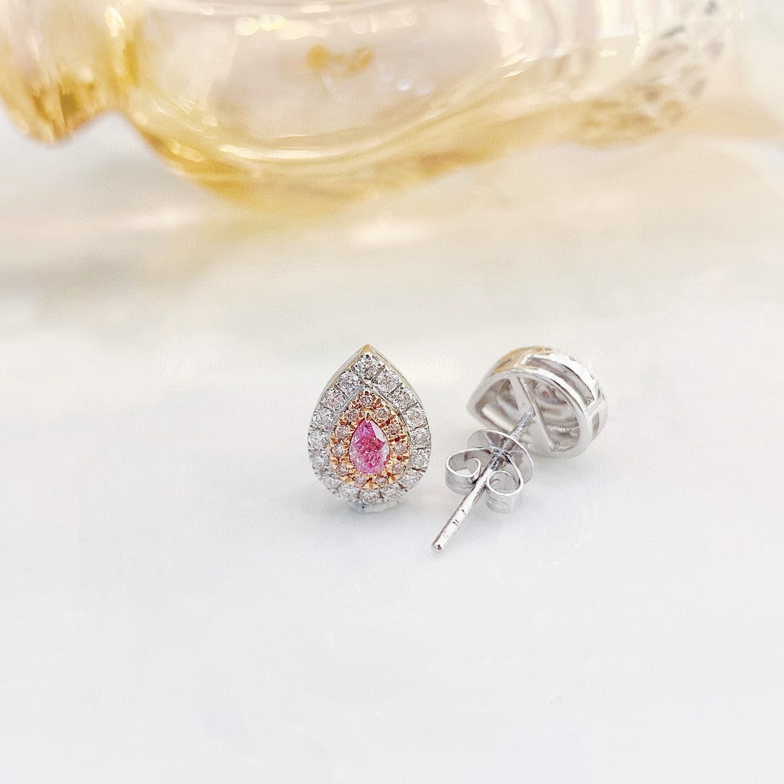 14k Gold 0.50 Ctw Natural Pink Diamond & Diamond Earrings - 2
