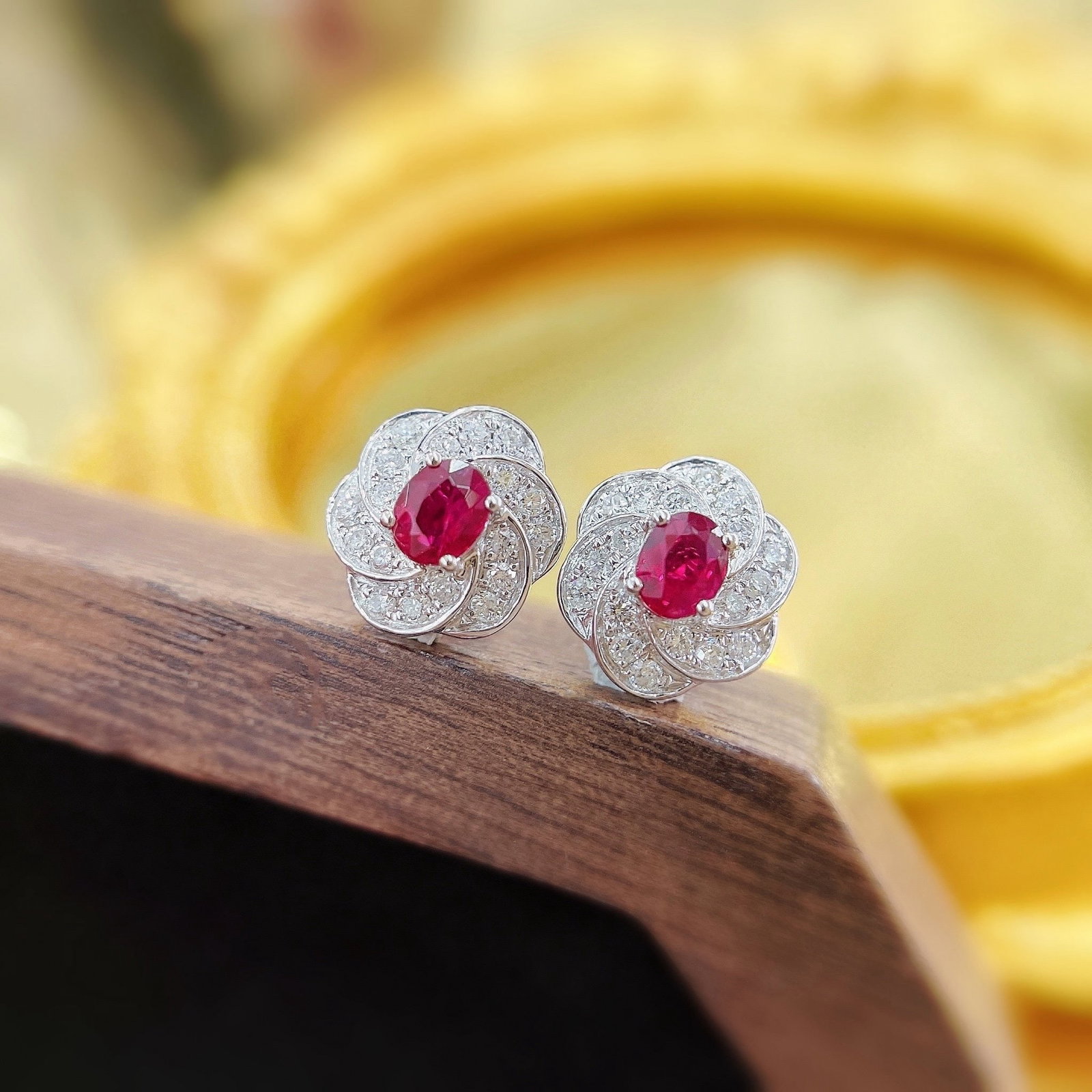 14k Gold 0.58 Ctw Natural Ruby & Diamond Earrings - 4
