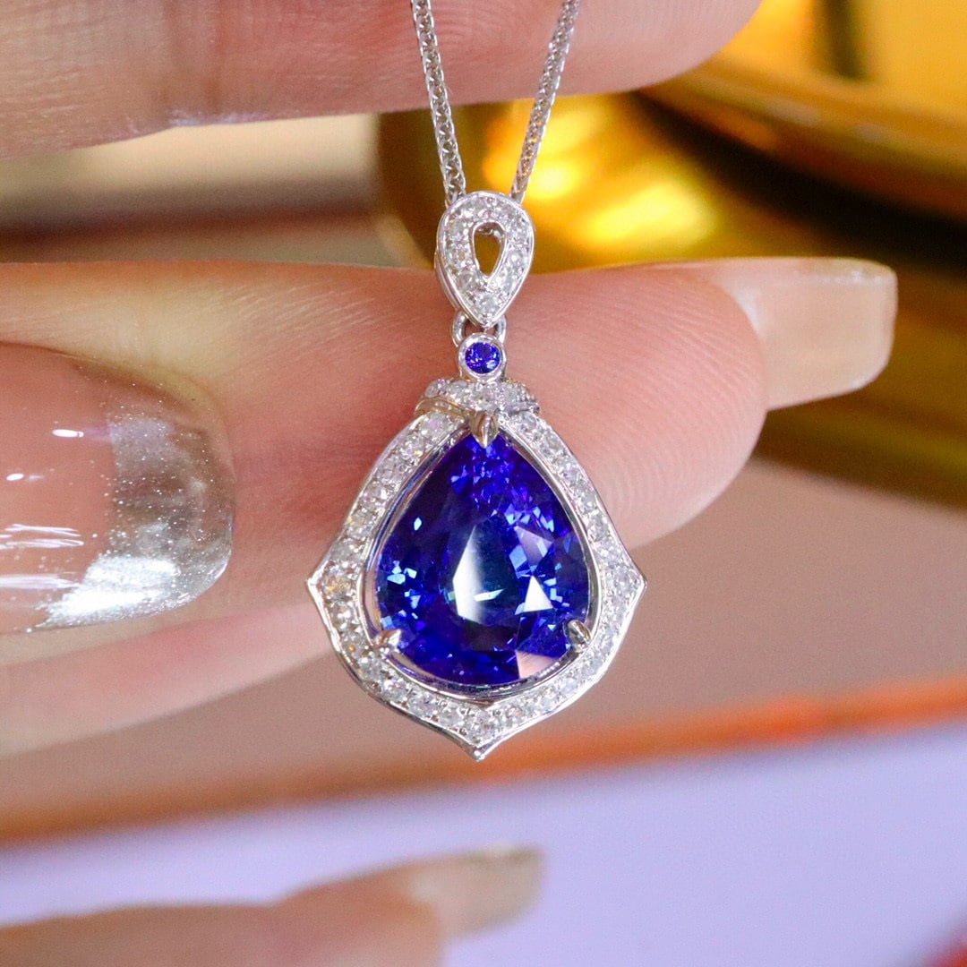 14k Gold 3.26 Ctw Natural Sapphire & Diamond Pendant( Without Chain ) - 2