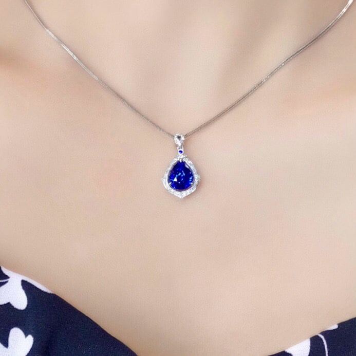 14k Gold 3.26 Ctw Natural Sapphire & Diamond Pendant( Without Chain ) - 4