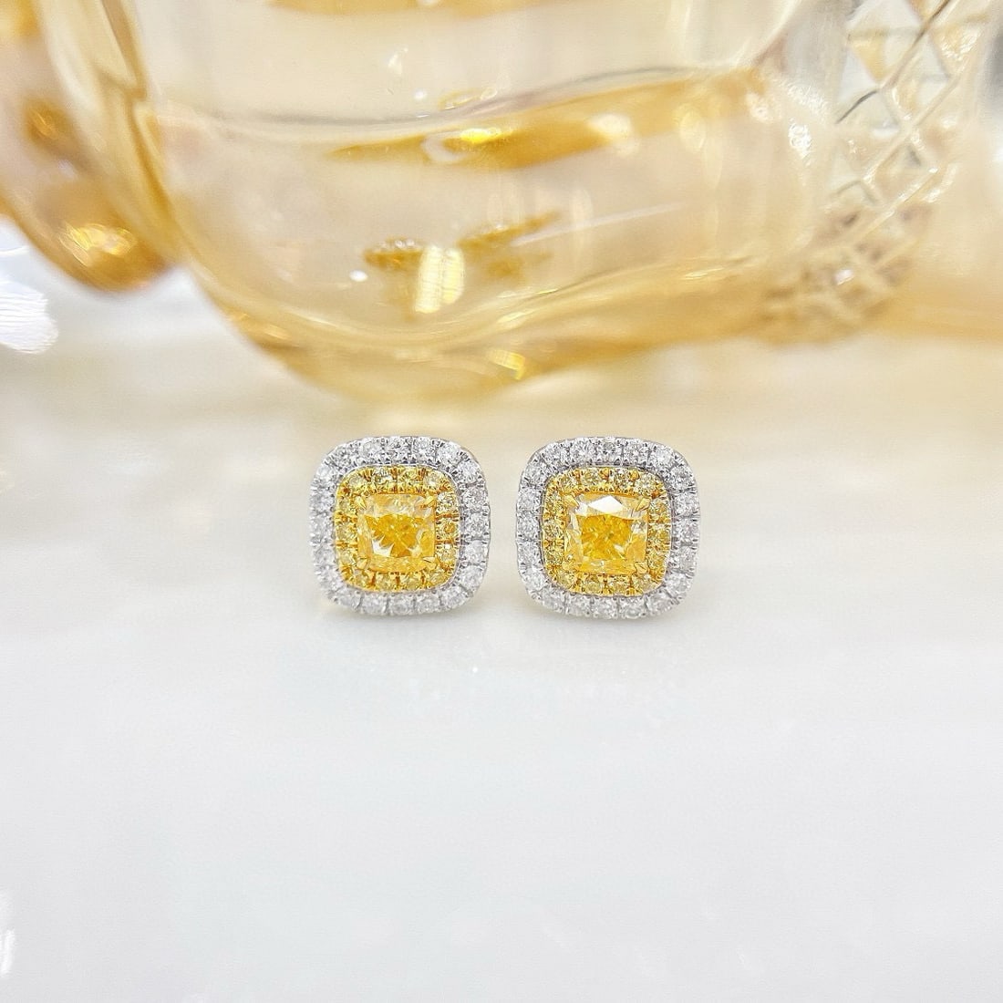 Gia Certified 14k Gold 1.65 Ctw Natural Yellow Diamond & Diamond Earrings - 2