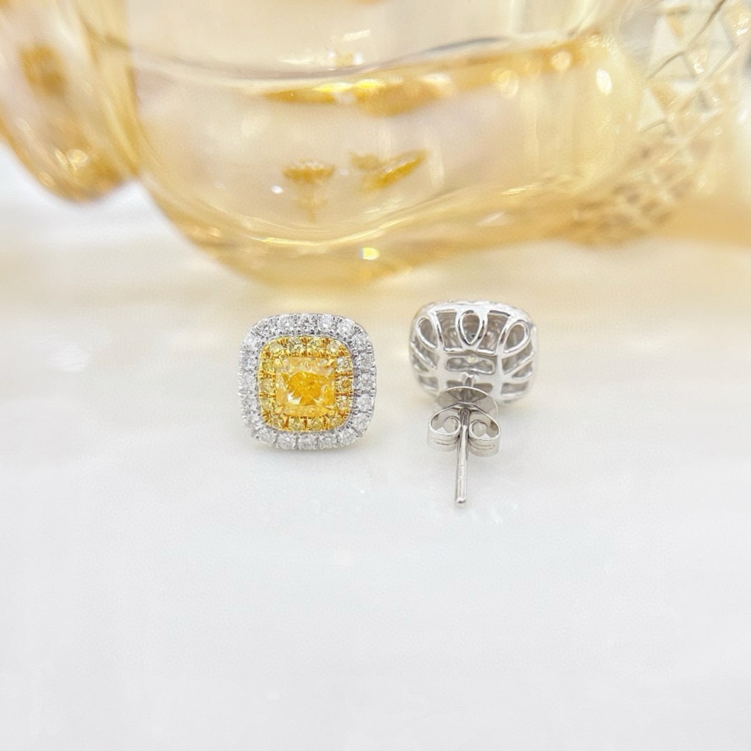 Gia Certified 14k Gold 1.65 Ctw Natural Yellow Diamond & Diamond Earrings - 4