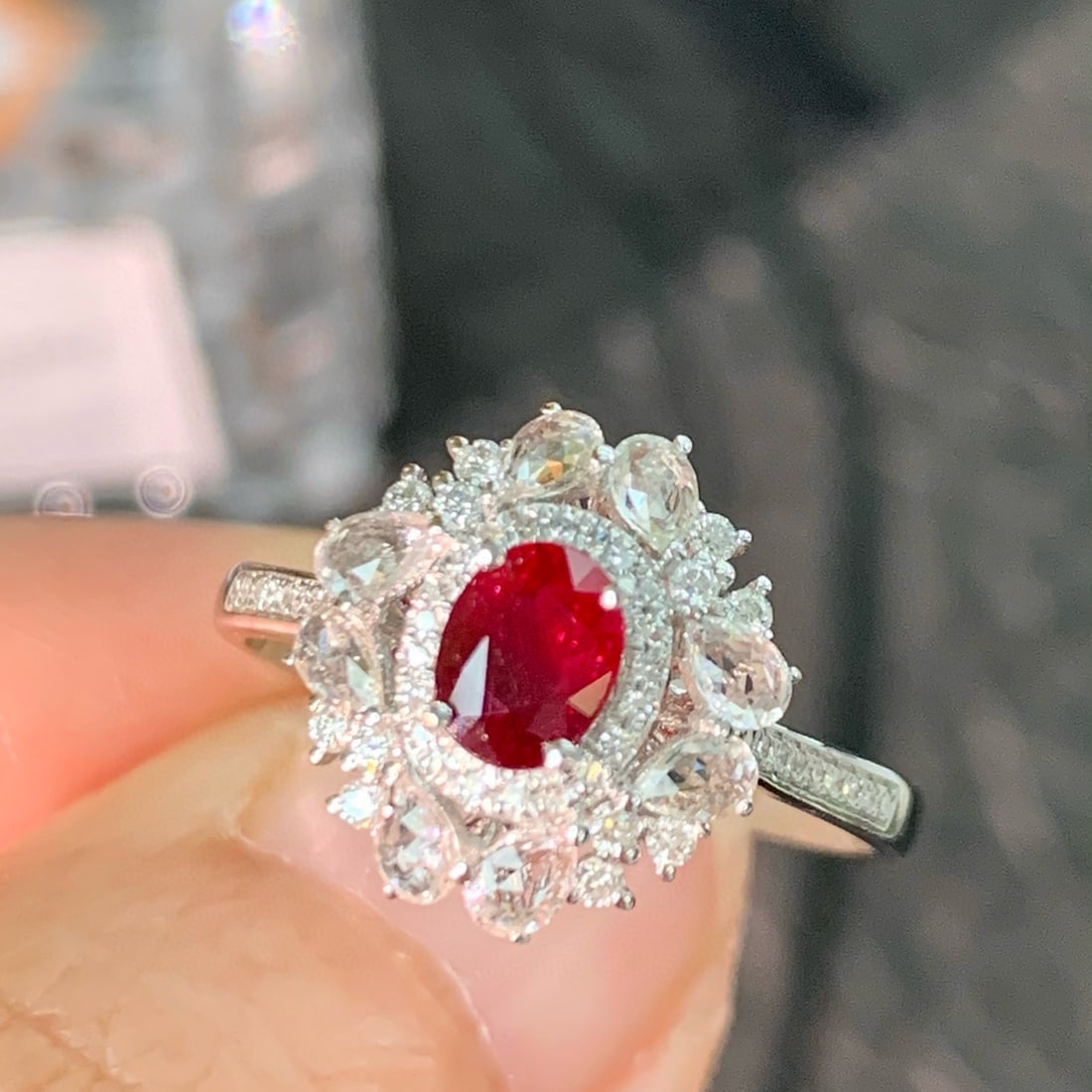 14k Gold 0.62 Ct Natural Ruby & Diamond & Sapphire Ring - 3