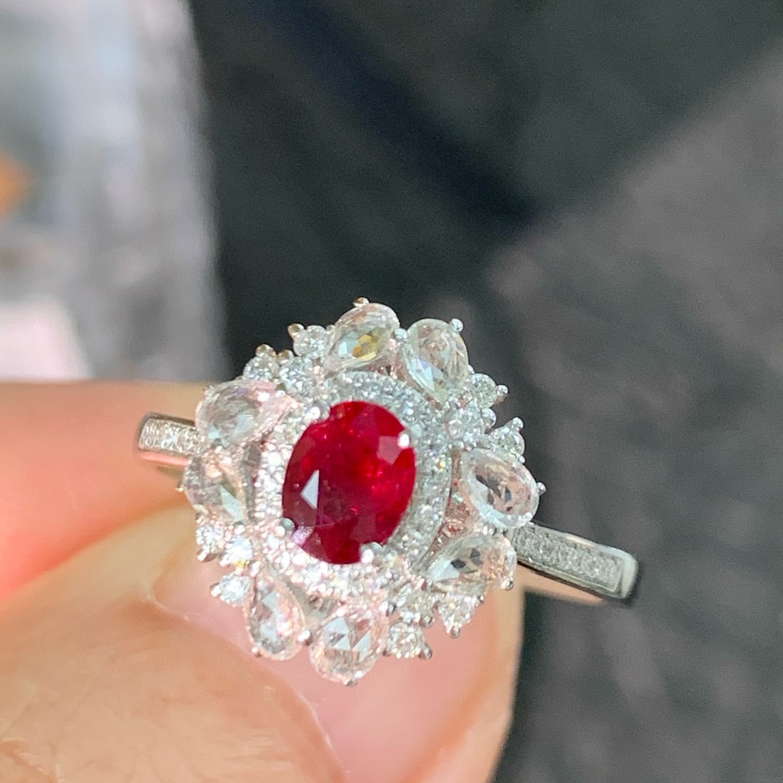 14k Gold 0.62 Ct Natural Ruby & Diamond & Sapphire Ring - 4