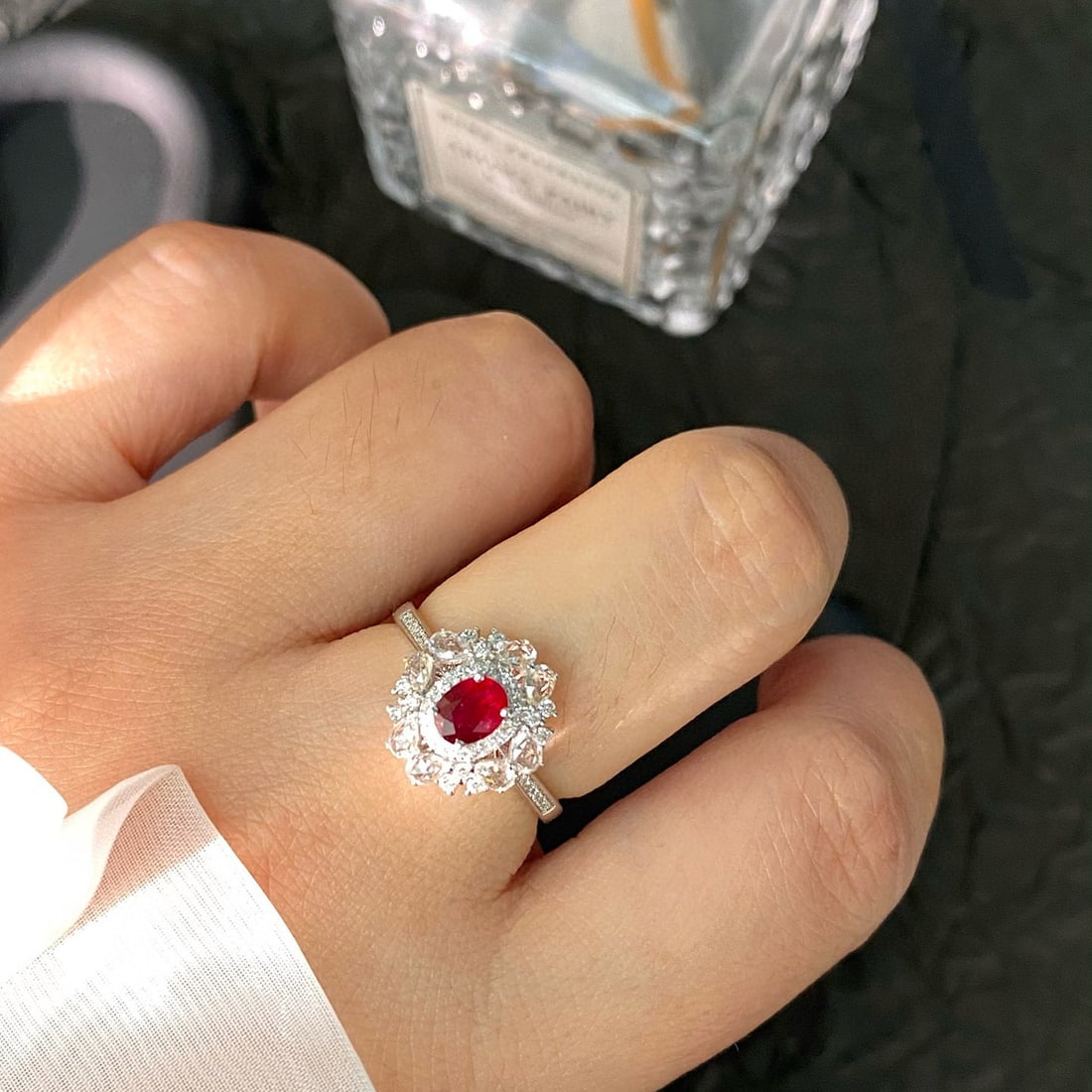 14k Gold 0.62 Ct Natural Ruby & Diamond & Sapphire Ring - 6