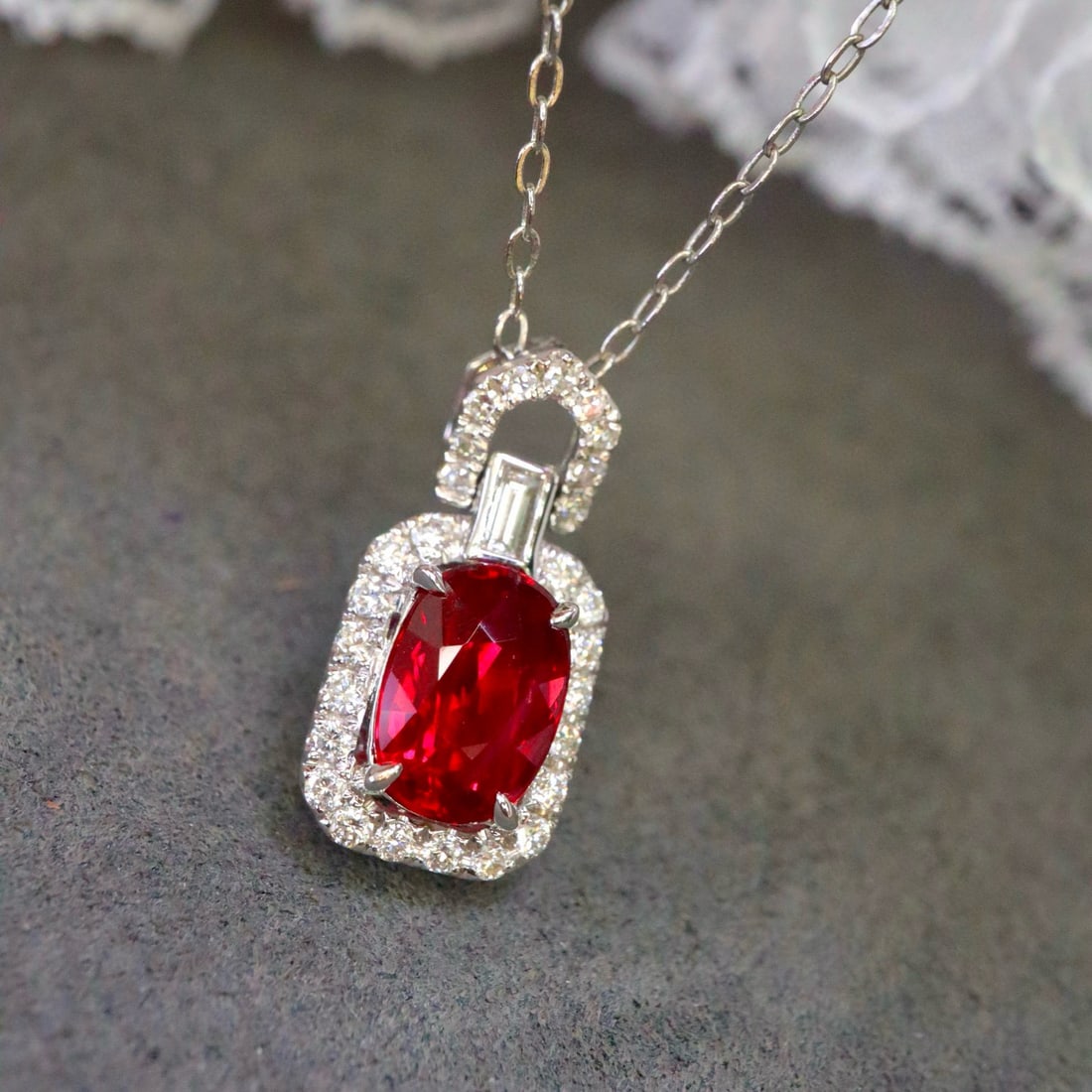 14k Gold 1.42 Ctw Natural Ruby & Diamond Pendant( Without Chain ) - 4