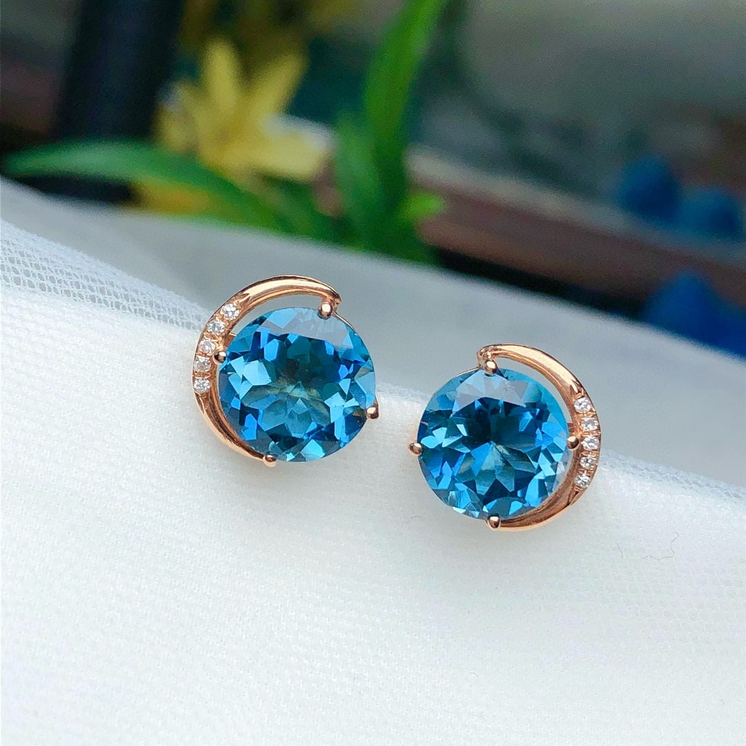 14k Gold 4.20 Ct Natural Topaz & Diamond Earrings - 2