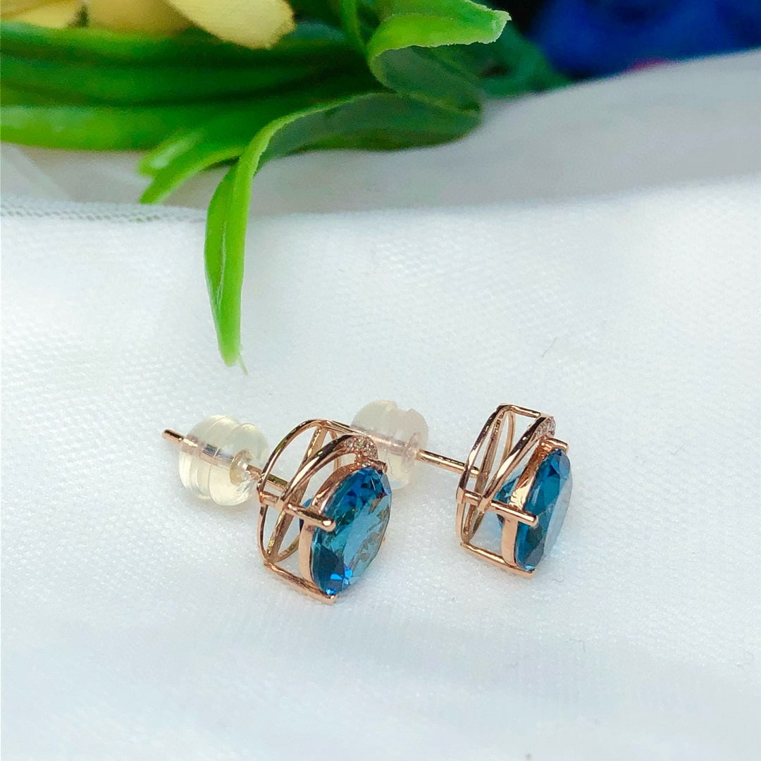 14k Gold 4.20 Ct Natural Topaz & Diamond Earrings - 4