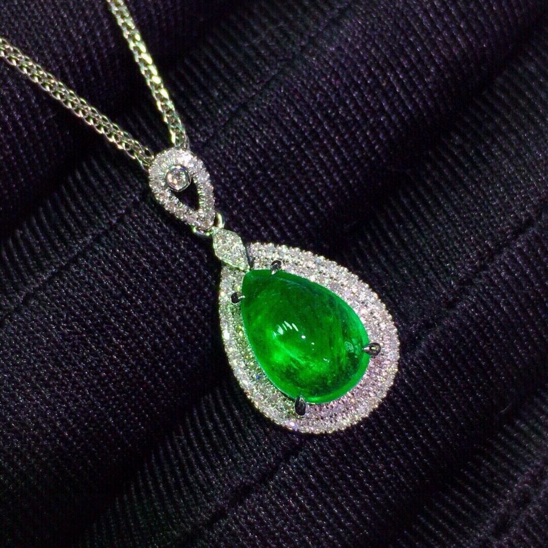 14k Gold 2.92 Ct Vivid Green Natural Emerald & Diamond Pendant( Without Chain ) - 4