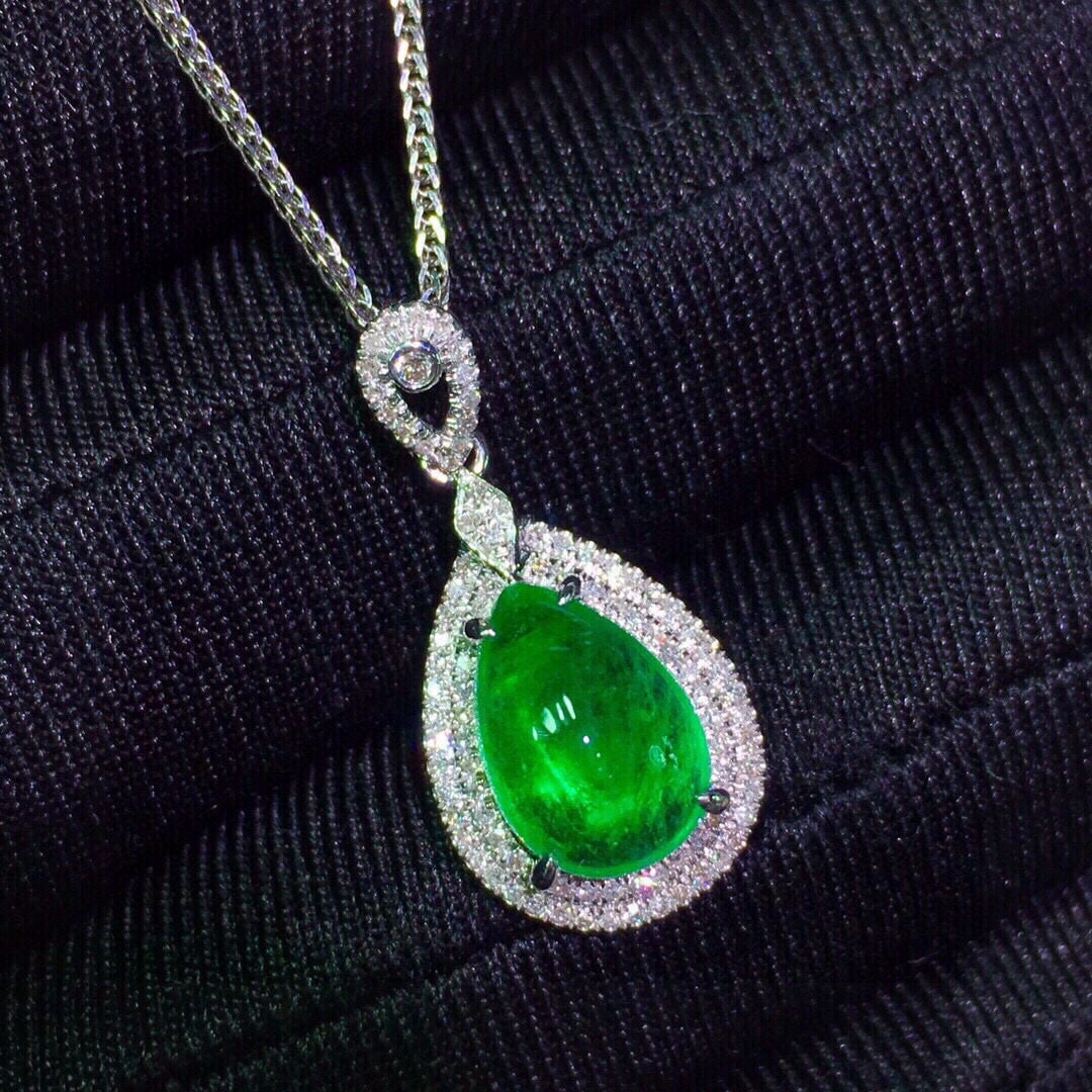14k Gold 2.92 Ct Vivid Green Natural Emerald & Diamond Pendant( Without Chain ) - 6