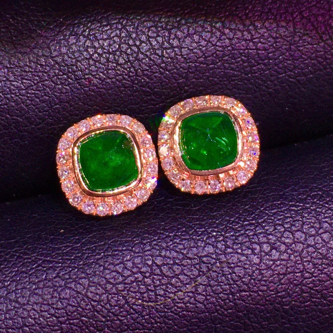 14k Gold 1.42 Ct Vivid Green Natural Emerald & Diamond Earrings - 2